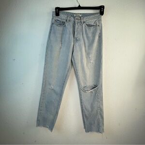 Refuge Button Fly Blue Relaxed Distressed Jeans – Size 6